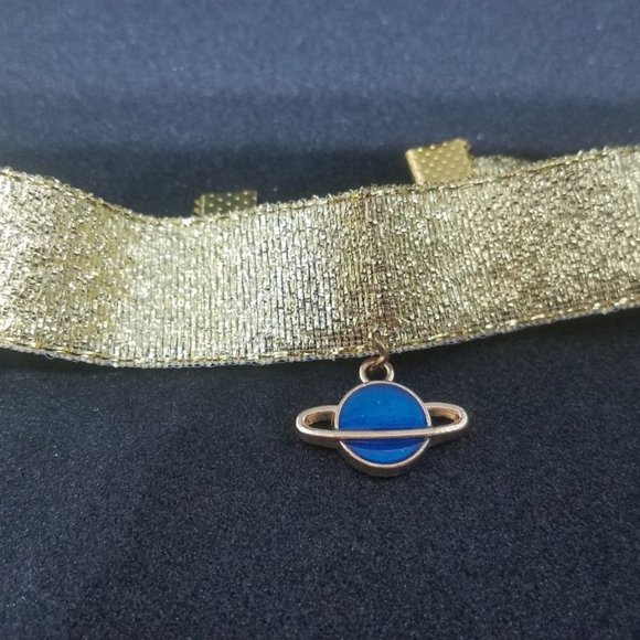 Gold Saturn Resin Charm Choker - Picture 2 of 5